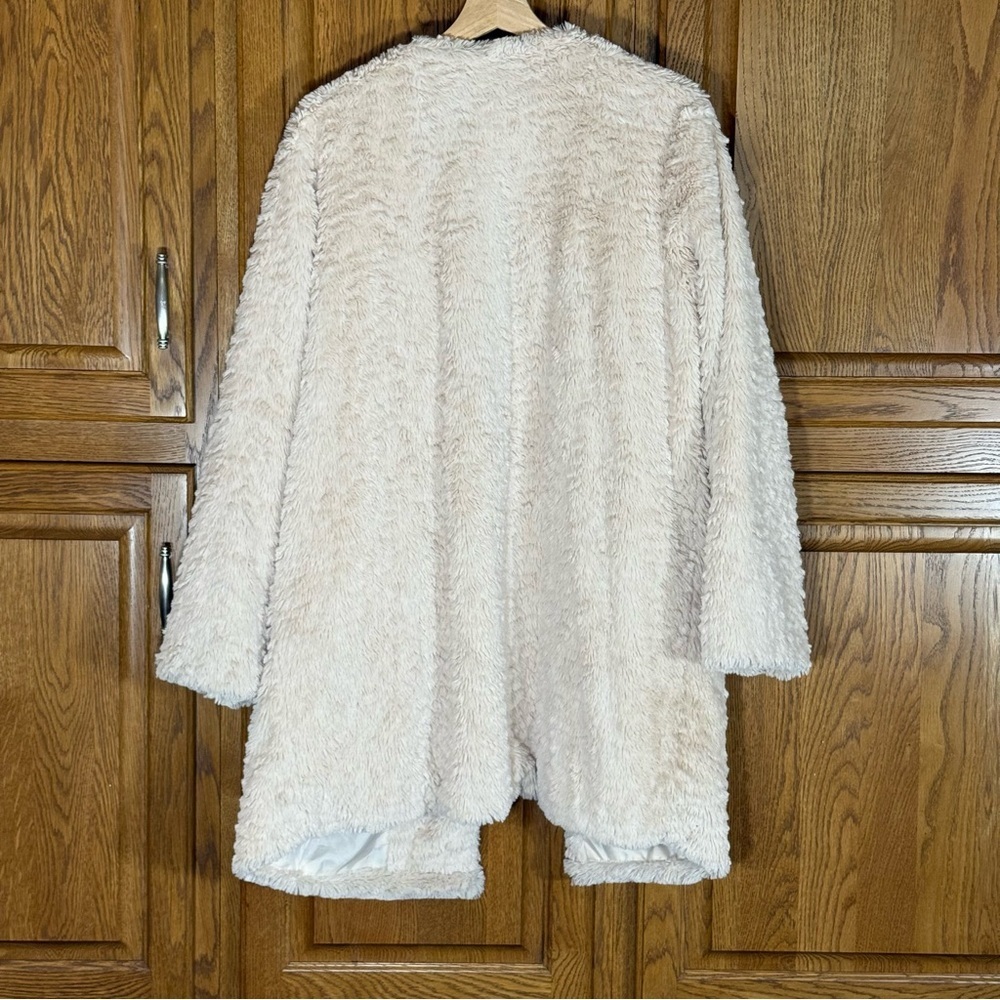 Democracy Cream Faux Fur Teddy Coat Open Front Longline Jacket XL Beige - Picture 3 of 5